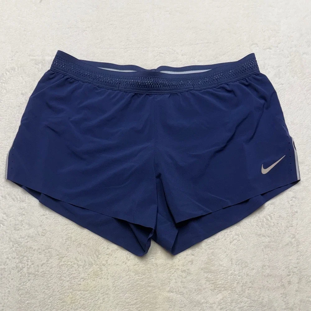 Nike Aeroswift Running Shorts Navy Blue Flyvent Split Hem Womens Large L